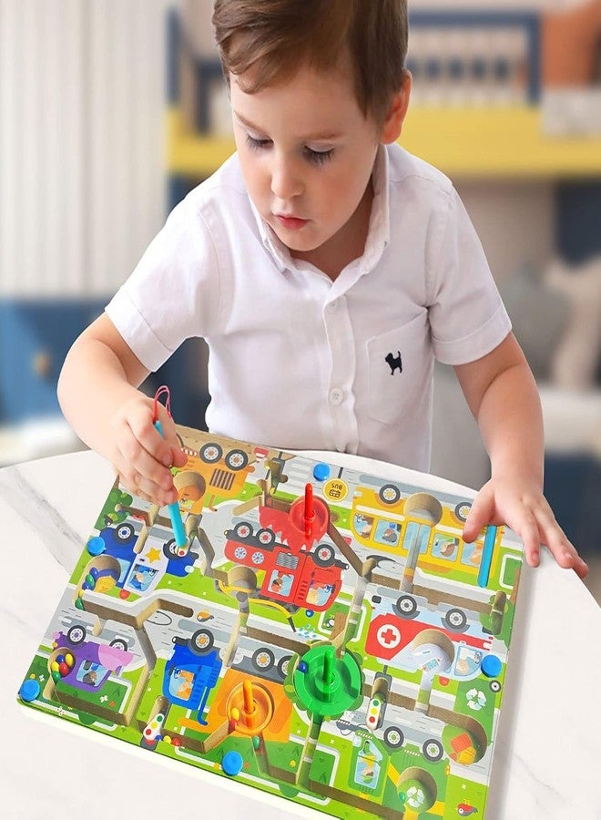 BeFunky Magnetic Maze Board Game, Wooden Color Sorting Activity Game for Kids Brain Teaser, Toddler Activity Travel Toy 2 3 4 5 Years Old Preschoolers Learning & Educational (Traffic) - Image 5